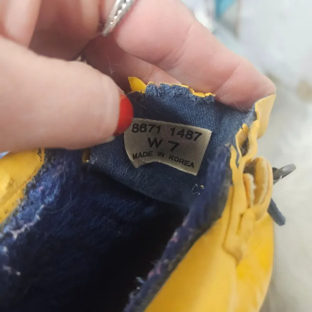 Vintage Eddie Bauer Yellow Rain Boots Fleece Lined Lace Up Winter Duck Boots 7